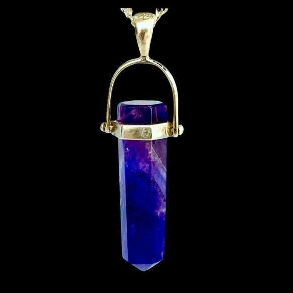 FZ# Beautiful 1 1/4 Purple Cabochon & Sterling Necklace - Picture 4 of 10